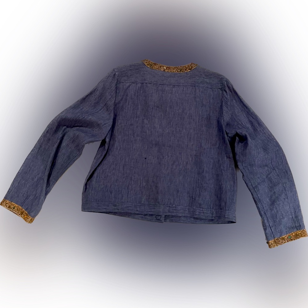 Beaded Linen Denim Jacket - Picture 4 of 8